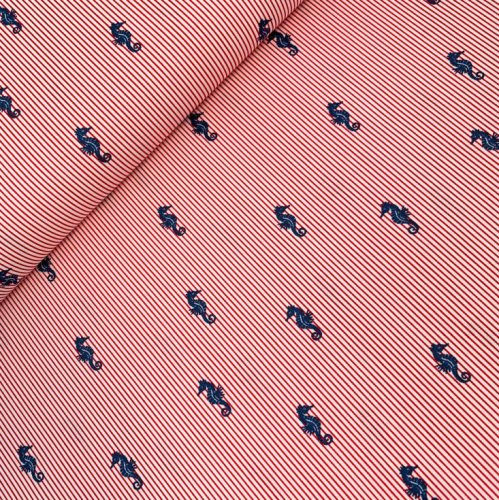 RESTSTÜCK 1,50m !!! - Baumwoll Popeline - Sea Horse Stripes - red