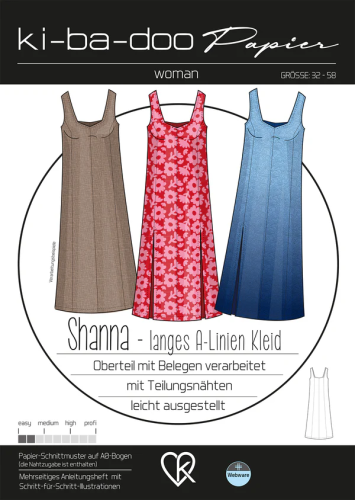 Papierschnittmuster - Shanna - langes A-Linien Kleid - Damen - Kibadoo