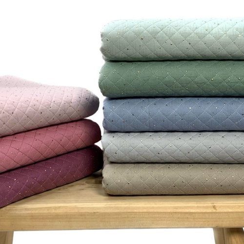 RESTSTÜCK 90cm !!! - Musselin Stepper - Raute klein - Punkte gold - taupe