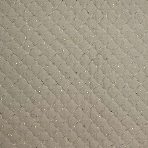 Preview: RESTSTÜCK 90cm !!! - Musselin Stepper - Raute klein - Punkte gold - taupe