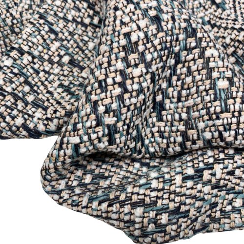 Preview: RESTSTÜCK 1,70cm !!! - Struktur Jacquard Mantelstoff - Kenzie - marine/petrol