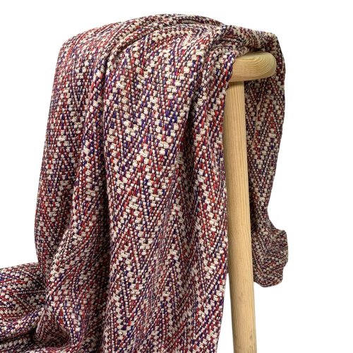 Preview: RESTSTÜCK 0,40m !!! - Struktur Jacquard Mantelstoff - Kenzie - blau/rot