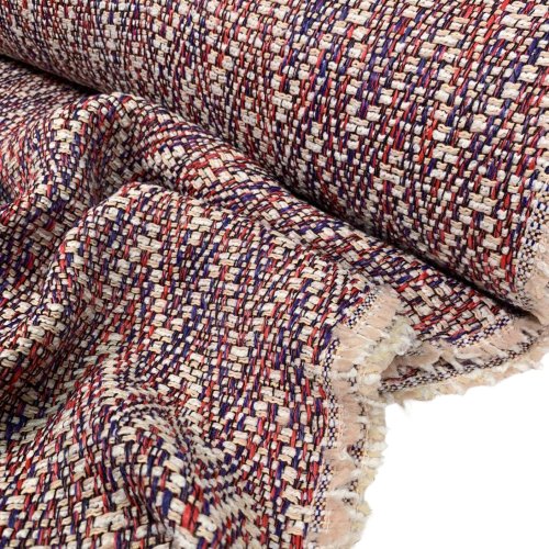 Struktur Jacquard Mantelstoff - Kenzie - blau/rot