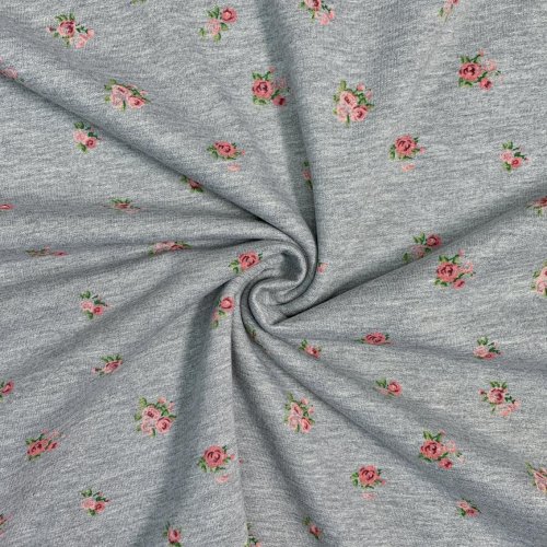 RESTSTÜCK 1,00m !!! - Sweat - Blumen klein - hellgrau