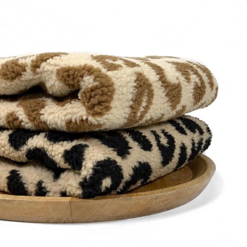 Teddyplüsch - Mantelstoff - Leopard - sand/schwarz