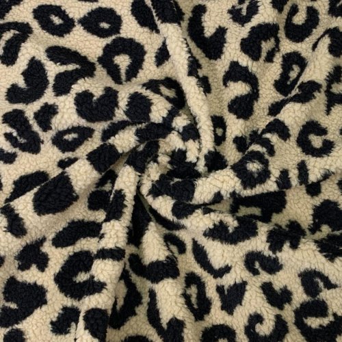 Preview: Teddyplüsch - Mantelstoff - Leopard - sand/schwarz