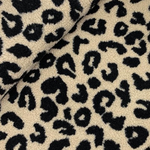 Preview: Teddyplüsch - Mantelstoff - Leopard - sand/schwarz