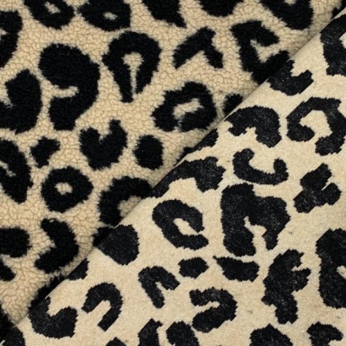 Preview: Teddyplüsch - Mantelstoff - Leopard - sand/schwarz