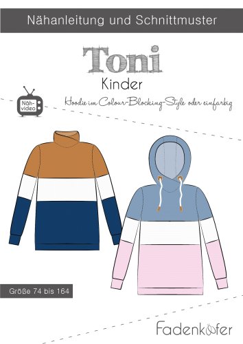 Papierschnittmuster - Hoodie Toni  - Kinder - Fadenkäfer