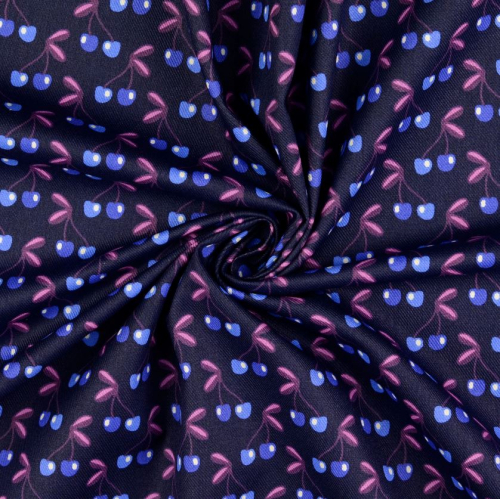 RESTSTÜCK 0,90m !!! - Baumwolle Twill Druck laminiert - Very Cherry - navy - In my Garden - Hamburger Liebe