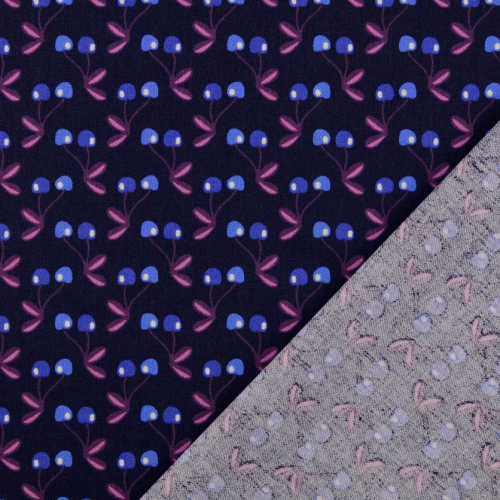 Preview: RESTSTÜCK 0,90m !!! - Baumwolle Twill Druck laminiert - Very Cherry - navy - In my Garden - Hamburger Liebe