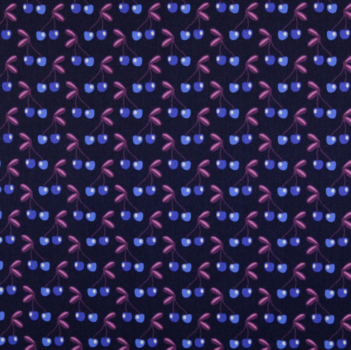 Preview: RESTSTÜCK 0,90m !!! - Baumwolle Twill Druck laminiert - Very Cherry - navy - In my Garden - Hamburger Liebe