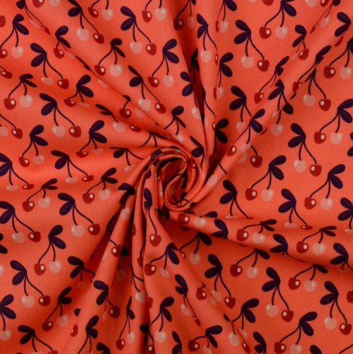 Baumwolle Twill Druck laminiert - Very Cherry - koralle - In my Garden - Hamburger Liebe