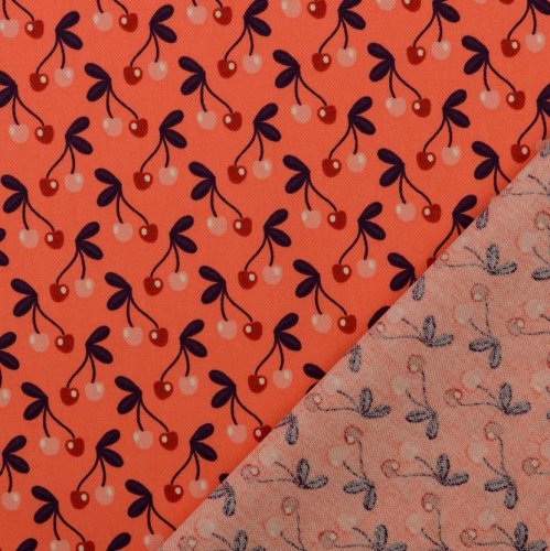 Baumwolle Twill Druck laminiert - Very Cherry - koralle - In my Garden - Hamburger Liebe