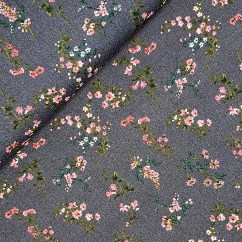 Preview: RESTSTÜCK 0,70m !!! - Viskose Crepe - Blumentraum - grau