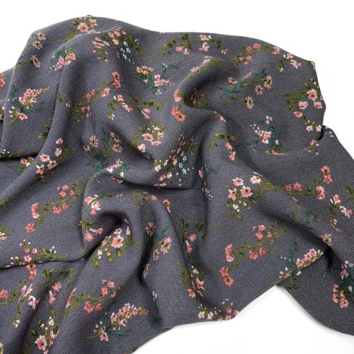 RESTSTÜCK 0,70m !!! - Viskose Crepe - Blumentraum - grau