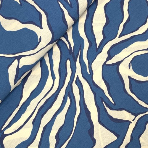 Viskose Crepe - Neven Zebra - blue/ecru