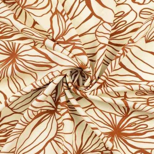 Viskose Popeline - Elise Flowers - ecru/braun