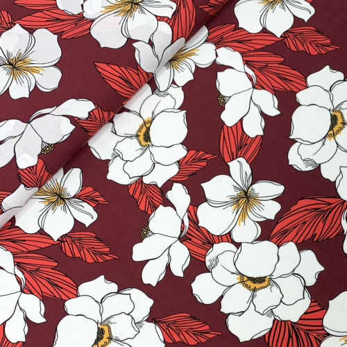 Preview: RESTSTÜCK 1,40m !!! - Viskose - Flower Alis - bordeaux/rot