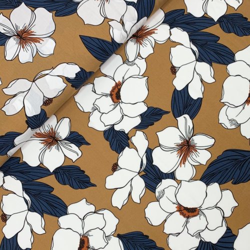Preview: RESTSTÜCK 0,50m!!! - Viskose - Flower Alis - sand/marine