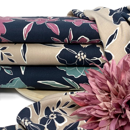 Preview: RESTSTÜCK 1,80m !!! - Viskose Twill - Flower Yara - blue navy/violett