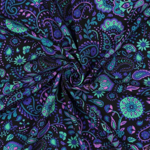 Viskose mit LENZING™ ECOVERO™ Fasern - Ivette Flowers - schwarz/türkis