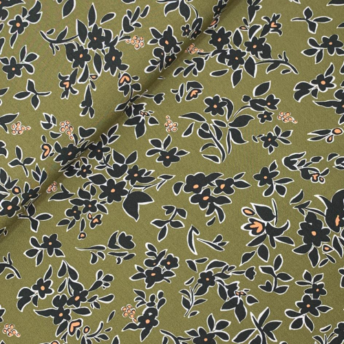 Preview: RESTSTÜCK 0,70m !!! - Viskose - Frya Flowers - khaki