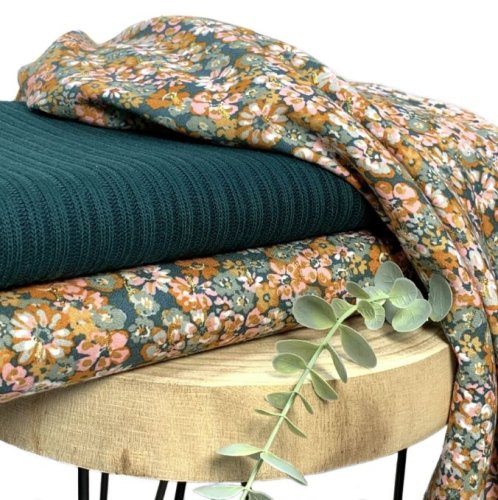 Preview: RESTSTÜCK 1,20m !!! - Viskose - Glam Flowers - dark cyan