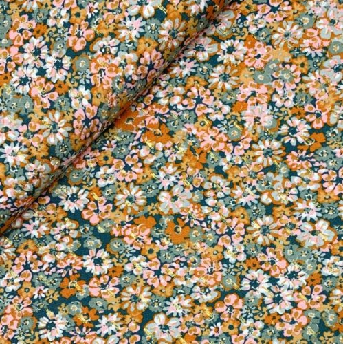 RESTSTÜCK 1,20m !!! - Viskose - Glam Flowers - dark cyan