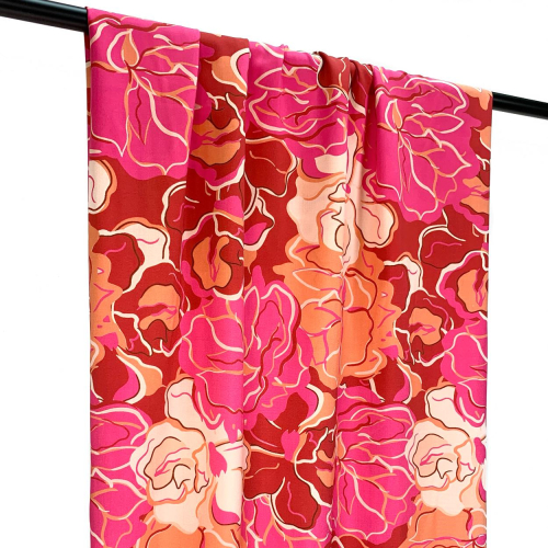 Preview: RESTSTÜCK 1,10m !!! - Viskose - Graziela Flowers - rot/pink