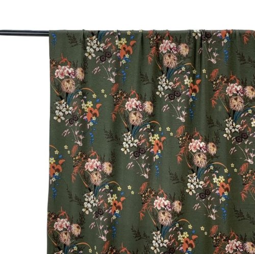 RESTSTÜCK 1,30m !!! - Viskosejersey - Japanese Flowers - khaki