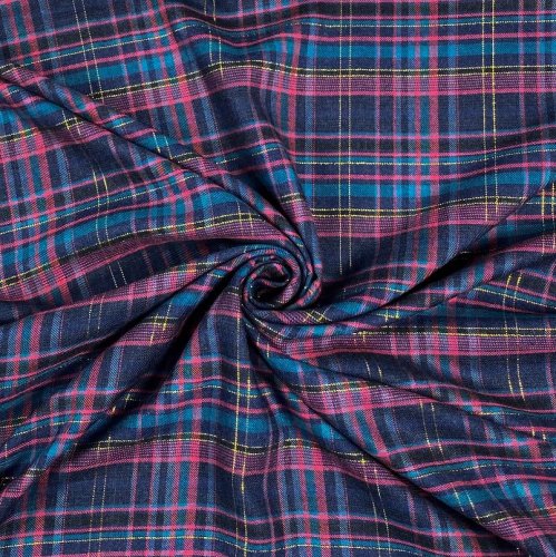 Preview: RESTSTÜCK 1,90m !!! - Viskose - Check Lurex - navy/fuchsia