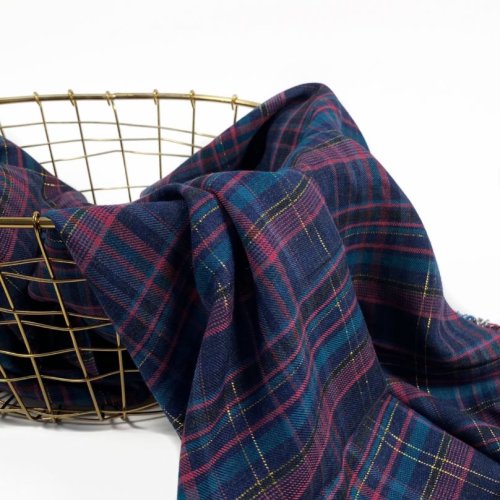 RESTSTÜCK 1,90m !!! - Viskose - Check Lurex - navy/fuchsia