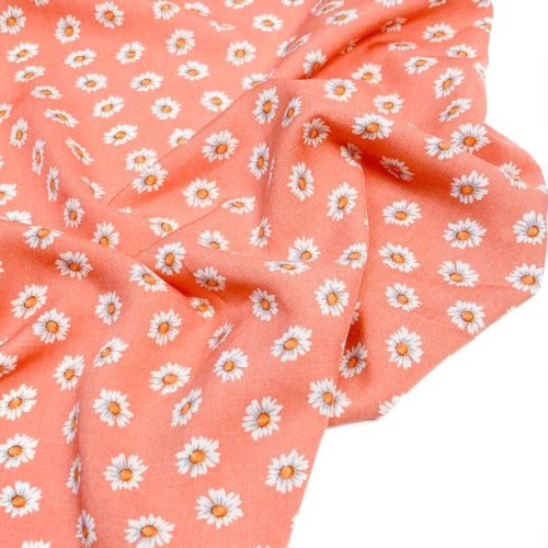 Viskose - Little Daisies - coral