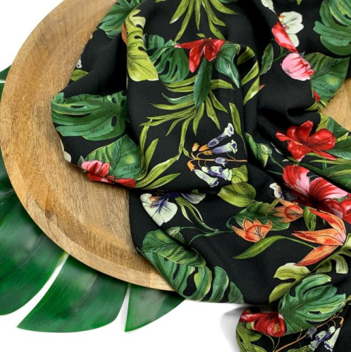 RESTSTÜCK 2,20m !!! - Viskose - Monstera - black