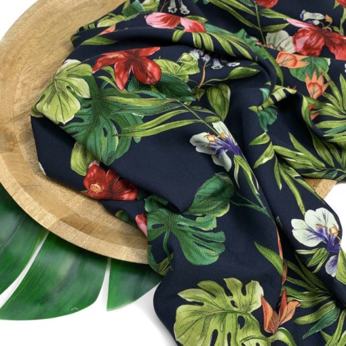 RESTSTÜCK 2,20m !!! - Viskose - Monstera - navy