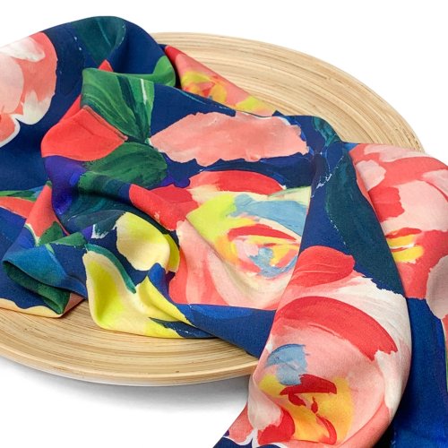 RESTSTÜCK 1,60m !!! - Viskose - Oil Painted Flowers - navy