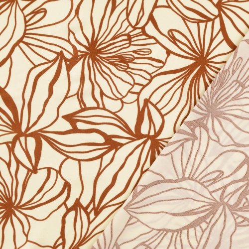 Viskose Popeline - Elise Flowers - ecru/braun