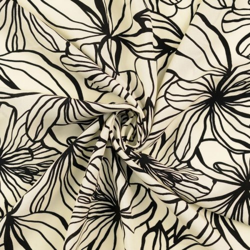 Viskose Popeline - Elise Flowers - ecru/schwarz