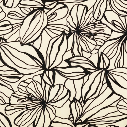 Viskose Popeline - Elise Flowers - ecru/schwarz