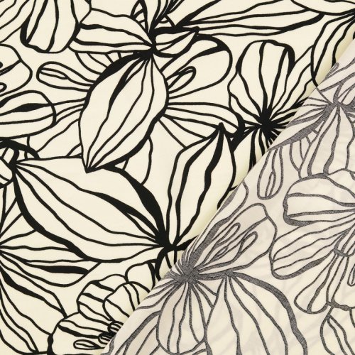 Viskose Popeline - Elise Flowers - ecru/schwarz