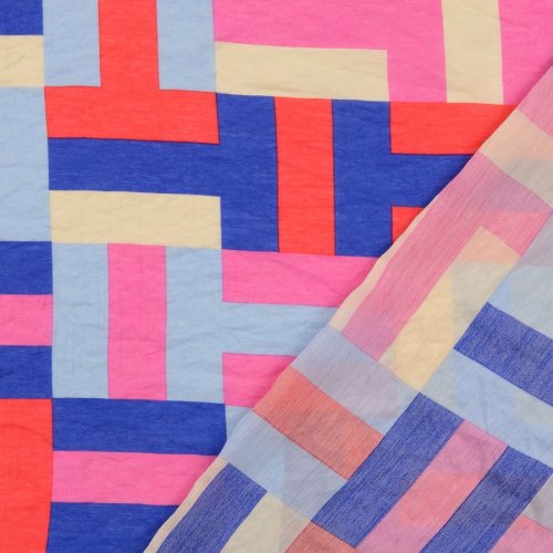 Viskose Popeline - Jamiro - blau/pink