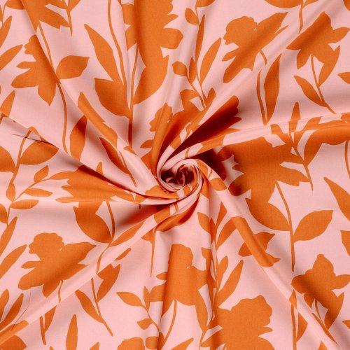 Viskose Popeline - Jolene Flowers - orange/rosa
