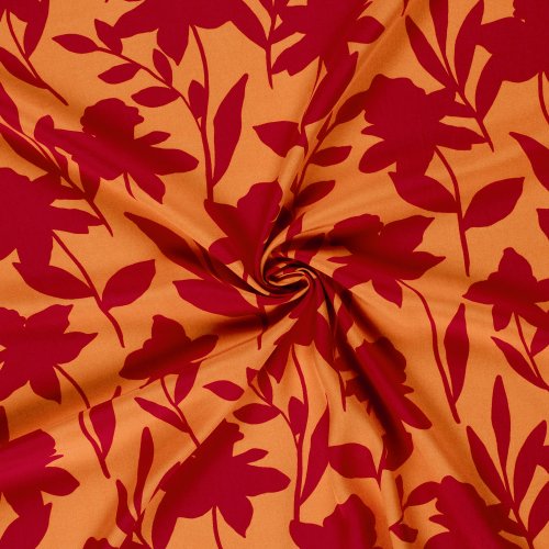 Viskose Popeline - Jolene Flowers - rot/orange