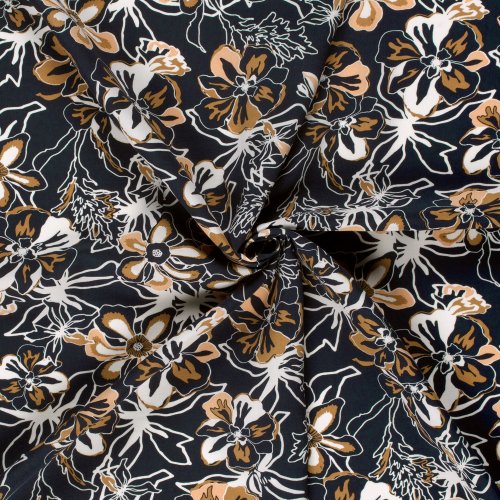 Viskose Popeline - Laurane - navy/caramel