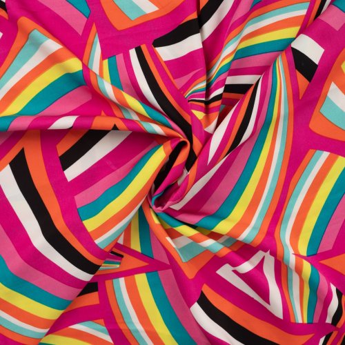 Viskosesatin - matt - Retro Waves - fuchsia