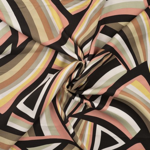 Viskosesatin - matt - Retro Waves - khaki