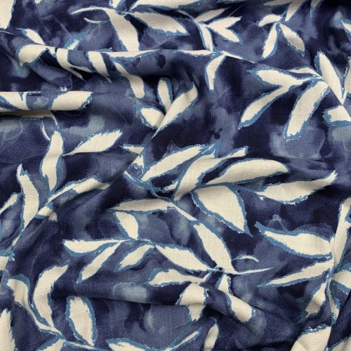 Viskose Slub - Blaise Leaves - navy
