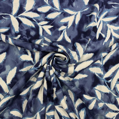 Viskose Slub - Blaise Leaves - navy