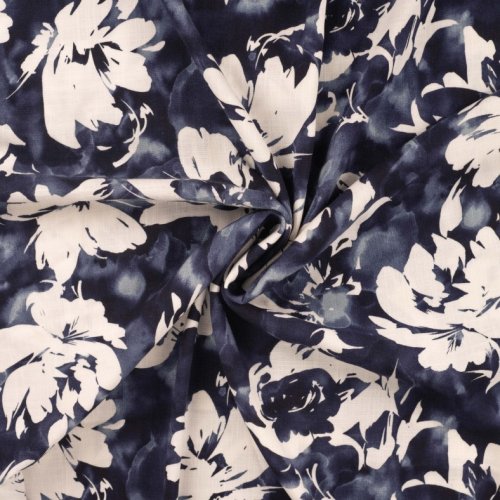 Viskose Slub - Candice Flowers - navy